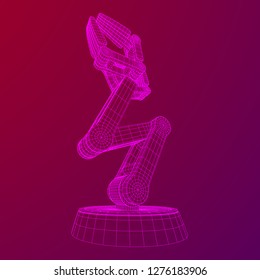 Robotic arm manufacture technology industry assembly mechanic hand wireframe low poly mesh vector illustration