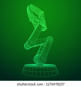 Robotic arm manufacture technology industry assembly mechanic hand wireframe low poly mesh vector illustration
