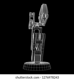 Robotic arm manufacture technology industry assembly mechanic hand wireframe low poly mesh vector illustration