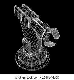 Robotic arm manufacture technology industry assembly mechanic hand wireframe low poly mesh vector illustration