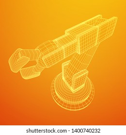 Robotic arm manufacture technology industry assembly mechanic hand wireframe low poly mesh vector illustration