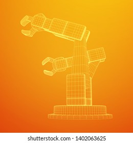 Robotic arm manufacture technology industry assembly mechanic hand wireframe low poly mesh vector illustration