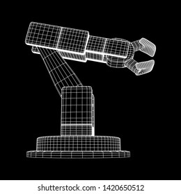 Robotic arm manufacture technology industry assembly mechanic hand wireframe low poly mesh vector illustration