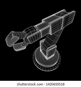 Robotic arm manufacture technology industry assembly mechanic hand wireframe low poly mesh vector illustration