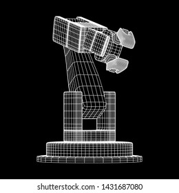 Robotic arm manufacture technology industry assembly mechanic hand wireframe low poly mesh vector illustration