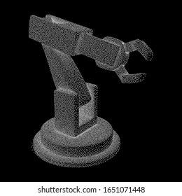 Robotic arm manufacture technology industry assembly mechanic hand. Dotwork Halftone Style Monochrome Gradient Vector Illustration.