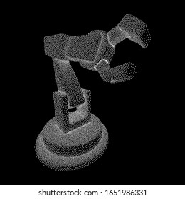Robotic arm manufacture technology industry assembly mechanic hand. Dotwork Halftone Style Monochrome Gradient Vector Illustration.