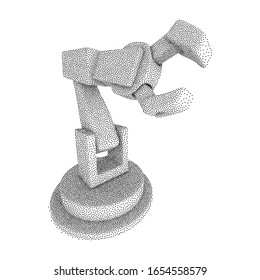 Robotic arm manufacture technology industry assembly mechanic hand. Dotwork Halftone Style Monochrome Gradient Vector Illustration.