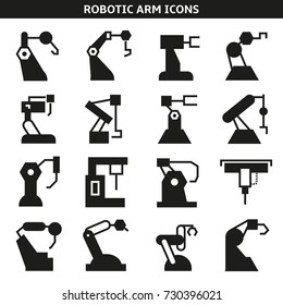 robotic arm in manufacturing process icons