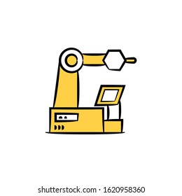 robotic arm in manufacturing process yellow hand drawn theme