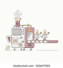 Robotic arm mechanic equipment assembling robots on factory concept flat vector illustration