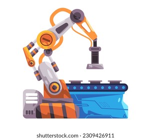 Robotic arm mechanical articulated hand robot automatic machinery factory production line illustration