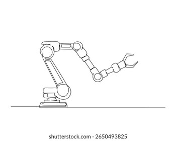 Braço robótico mecânico na ilustração de contorno único. Desenho de arte de linha contínua de mão robô mecânica para a indústria.