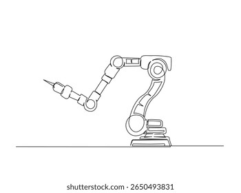 Robotic arm mechanical in single outline illustration. Continuous line art drawing of mechanical robot hand for industry.