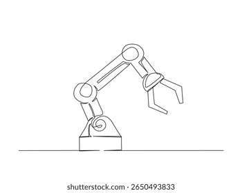 Brazo robótico mecánico en ilustración de un solo contorno. Dibujo de arte lineal continuo de mano de robot mecánico para la industria.