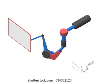 Robotic arm monitor. Isolated on white background. 3d Vector colorful illustration.3d isometric style.