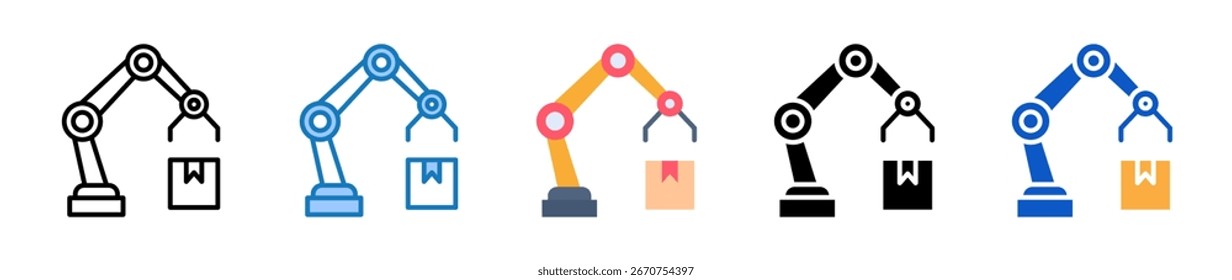 Robotic Arm multiple style icons set design vector illustration.