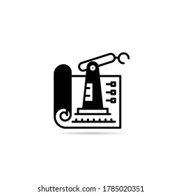 robotic arm on blue print icon with drop shadow vector illustration