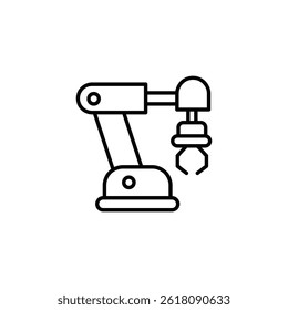 Ícone de contorno de braço robótico, maquinário automatizado, conceito de inovação industrial