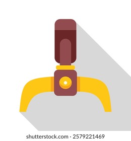 Robotic arm picking up an object, in flat design with long shadow