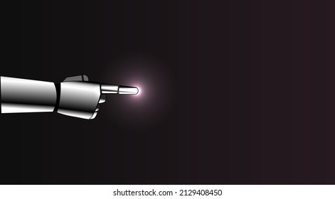 A robotic arm pointing towards a blank space with shining pointer effect, copy space ready