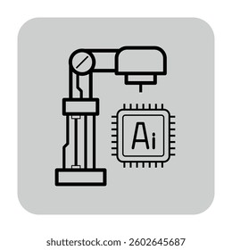 Robotic arm positioned next to artificial intelligence processor. Fusion of robotics and AI technology concept