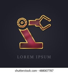 Robotic Arm Red Ruby with Golden Frame Precious Jewellery Icon / Logo Design