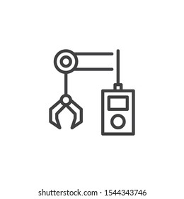 Robotic arm remote control line icon. linear style sign for mobile concept and web design. Automated robotic control outline vector icon. Symbol, logo illustration. Vector graphics