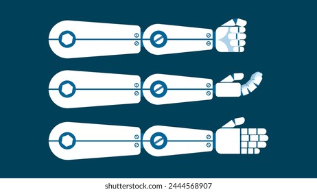 Brazo robótico. Robot y Anuncio mecánico de manos. Concepto de diseño futurista de inteligencia artificial. El brazo o la mano mecánica del robot. Concepto AI. Diseño plano. Ilustración vectorial