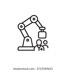 Roboterarm mit Wissenschaftler und Assistant Line Icon Schwarz-Weiß Science Technology Vektorgrafik