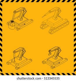 Robotic arm set. Vector Illustration. Technology background. Industrial 3D design.