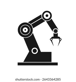 Robotic Arm Silhouette Icon on White Background for Automation, Manufacturing, and Industrial Technology Concepts
