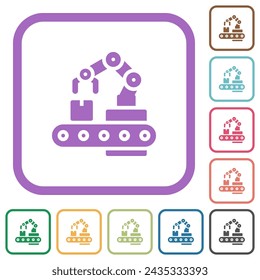 Robotic arm simple icons in color rounded square frames on white background
