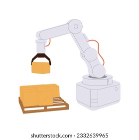 Robotic arm technical device loading parcel vector illustration isolated on white background