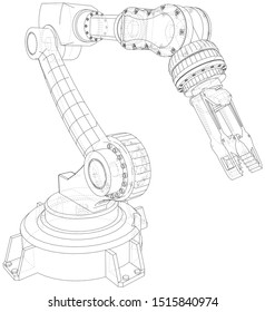Robotic arm. Technical wire-frame. Vector rendering of 3d. EPS10 format.