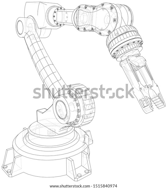 ロボットアーム 技術的なワイヤフレーム3dのベクター画像レンダリング Eps10形式 のベクター画像素材 ロイヤリティフリー