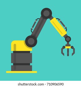 Robotic arm technology. Flat cartoon style. Vector illustration.
