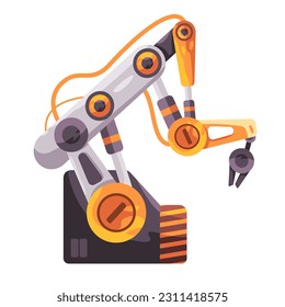 Robotic arm technology industrial automatic machine manufacture construction modern futuristic yellow illustration