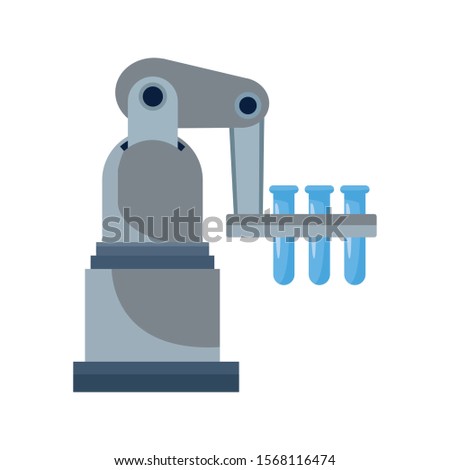 robotic arm with test tubes icon over white background, vector illustration