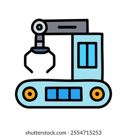 Robotic arm vector. Blue color crane icon editable outline.