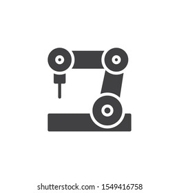 Robotic arm vector icon. filled flat sign for mobile concept and web design. Automation robot arm glyph icon. Manufacturing technology symbol, logo illustration. Vector graphics