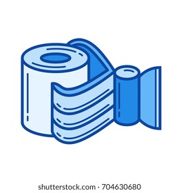 Icono de línea vectorial de brazo robótico aislado en fondo blanco. Icono de línea de brazo robótico para infografía, sitio web o aplicación. Icono azul diseñado en un sistema de cuadrícula.