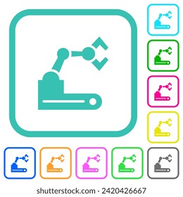 Robotic arm vivid colored flat icons in curved borders on white background