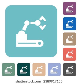 Roboterarm-weiße flache Symbole auf buntem, abgerundetem Hintergrund