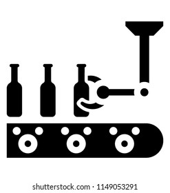 
robotic arm working on conveyor belt with bottles
