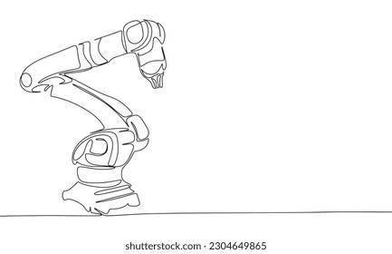 Robotic arms or industry manipulator positioned continuous line drawing element isolated on white background for decorative element. Vector illustration of mechanical robot in trendy outline style.