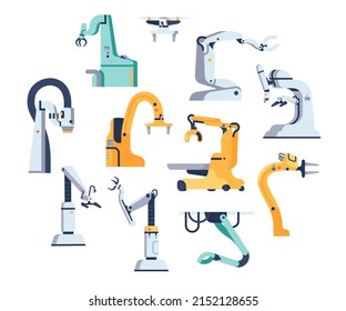 Roboterarme. Mechanischer Manipulator. Roboterausrüstung. Herstellung von Fördermaschinen. Automatische Montage und Verpackung. Industrielle Produktionsmaschinen. Vektorelektronik