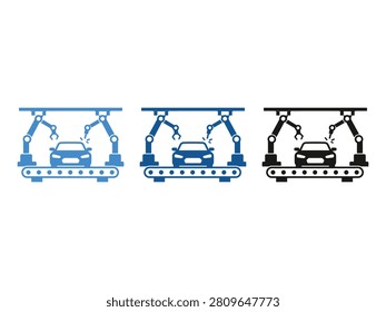 Robotic arms on an assembly line constructing a car, illustrating modern manufacturing processes.