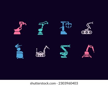 Robotic arms vector icon set. Manufacture robotic technologies icons.