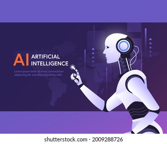 Robotic artificial intelligence technology smart learning from bigdata. Machine learning AI with Digital Brain learning processing big data, analysis information. ai technology industrial 4.0 control